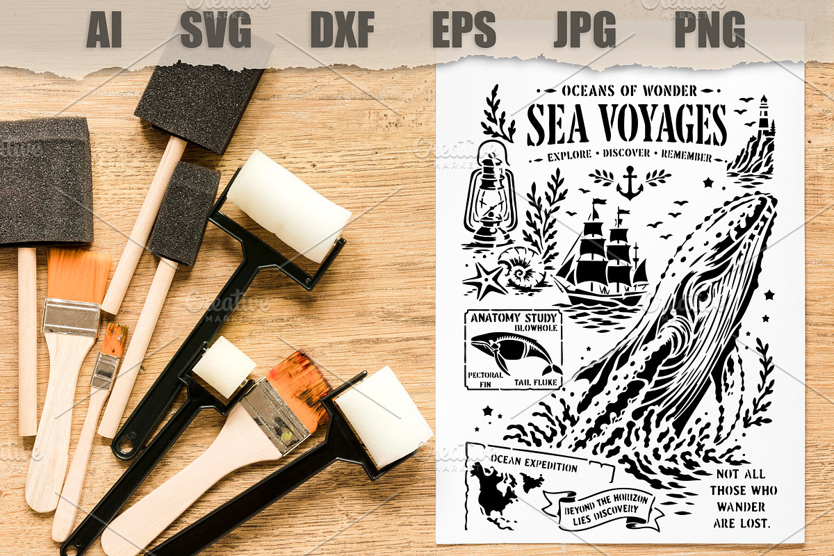 Stencil Ocean Nautical Adventure, a Seasonal Illustration by MARYCRAFTIRIA (Photo 2 of 3)