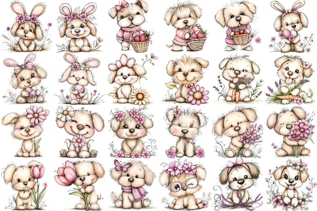 Whimsical Funny Spring Dogs Clipart, an Illustration by DreamPrint404 (Photo 2 of 6)