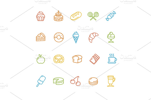 Bakery And Pastry Icons Set. Vector