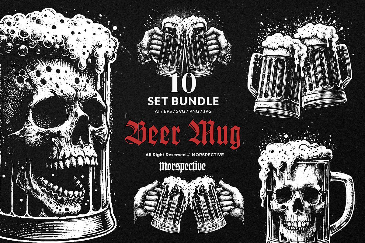 10 Bundle Dark Art Beer Mug Skull, an Illustration by Morspective (Photo 1 of 7)