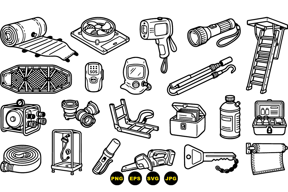 Rescue Equipment Line Art Set, an Illustration by designvectx (Photo 3 of 3)