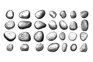 Stones rocks engraving vector set, an Object Illustration by Valerie Bodnar