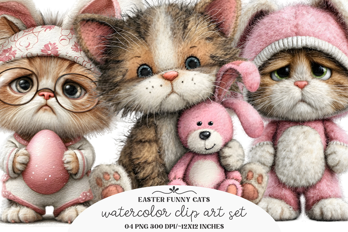 Easter Funny Cats Clipart, an Animal Illustration by GatewayDesign (Photo 1 of 3)