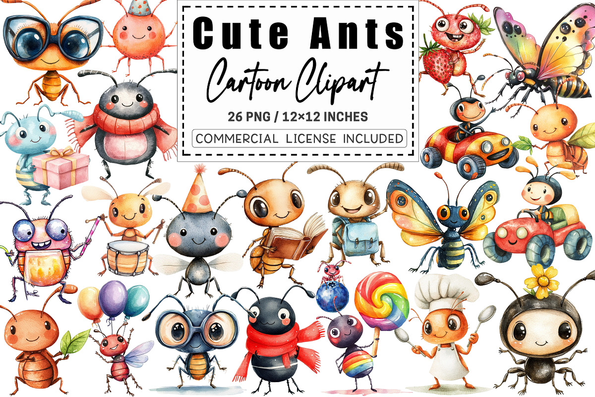 Happy Cute Ants Cartoon Clipart, a Graphic by CitraGraphics (Photo 1 of 4)