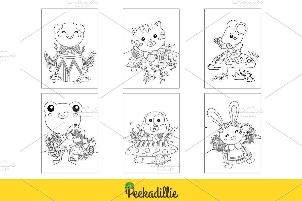 Animal Musicians Coloring Kids Set, an Animal Illustration by Peekadillie Art (Photo 2 of 3)