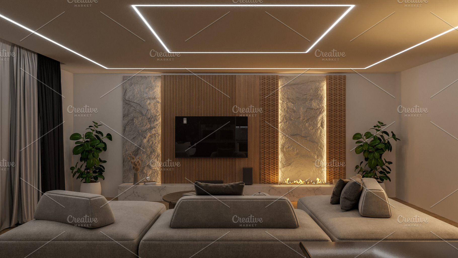 Modern living room with a minimalist, a Technology Photo by Pozitivo
