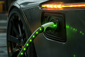 Electric car charging from modern electric station, a Transportation Photo by AlyaAnd