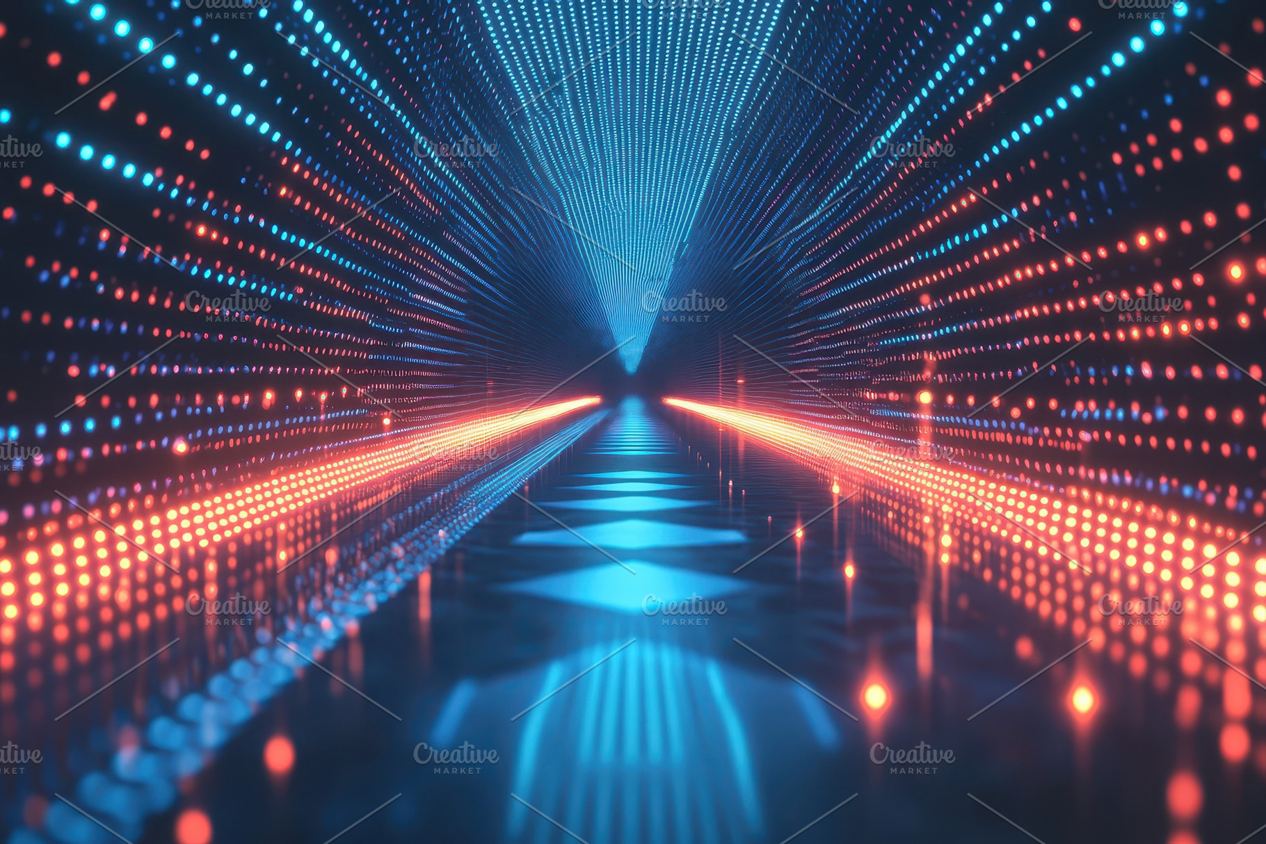 Futuristic LED Tunnel Red Blue Light, a Background Photo by Pixeness Studio