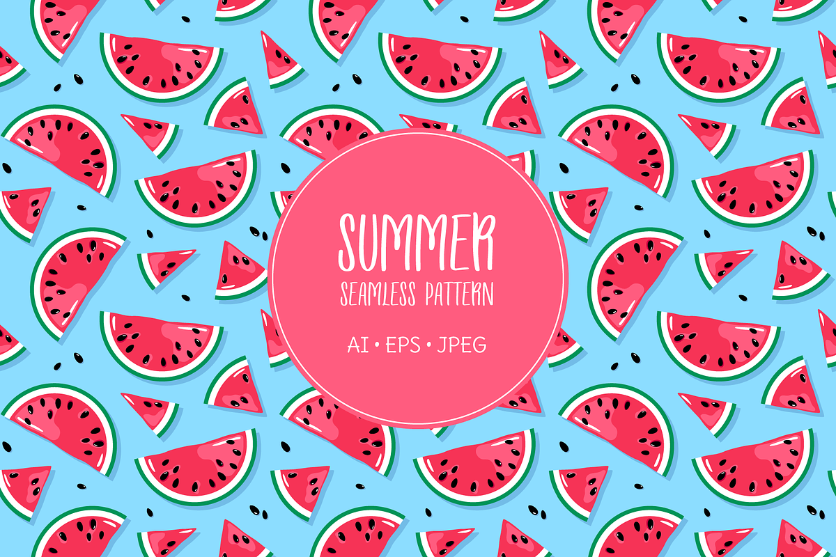 Watermelon seamless pattern, an Illustration by Cmeree (Photo 1 of 2)