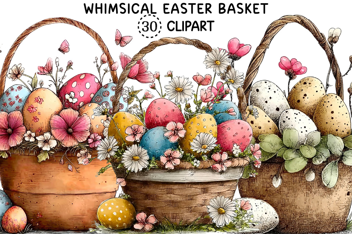 Whimsical Easter Basket Clipart, an Illustration by Creative Art (Photo 1 of 8)