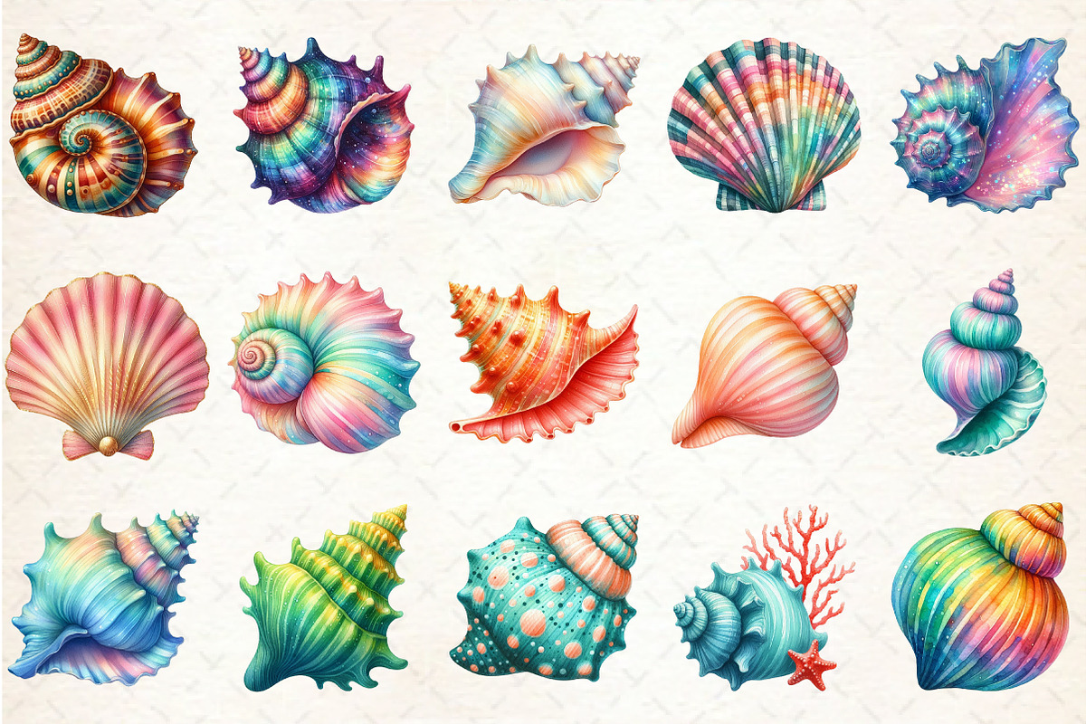 Watercolor Colorful Sea Shell Clipar, an Illustration by Rose Art (Photo 2 of 7)