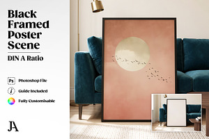 Black Framed Poster DIN A PSD Mockup