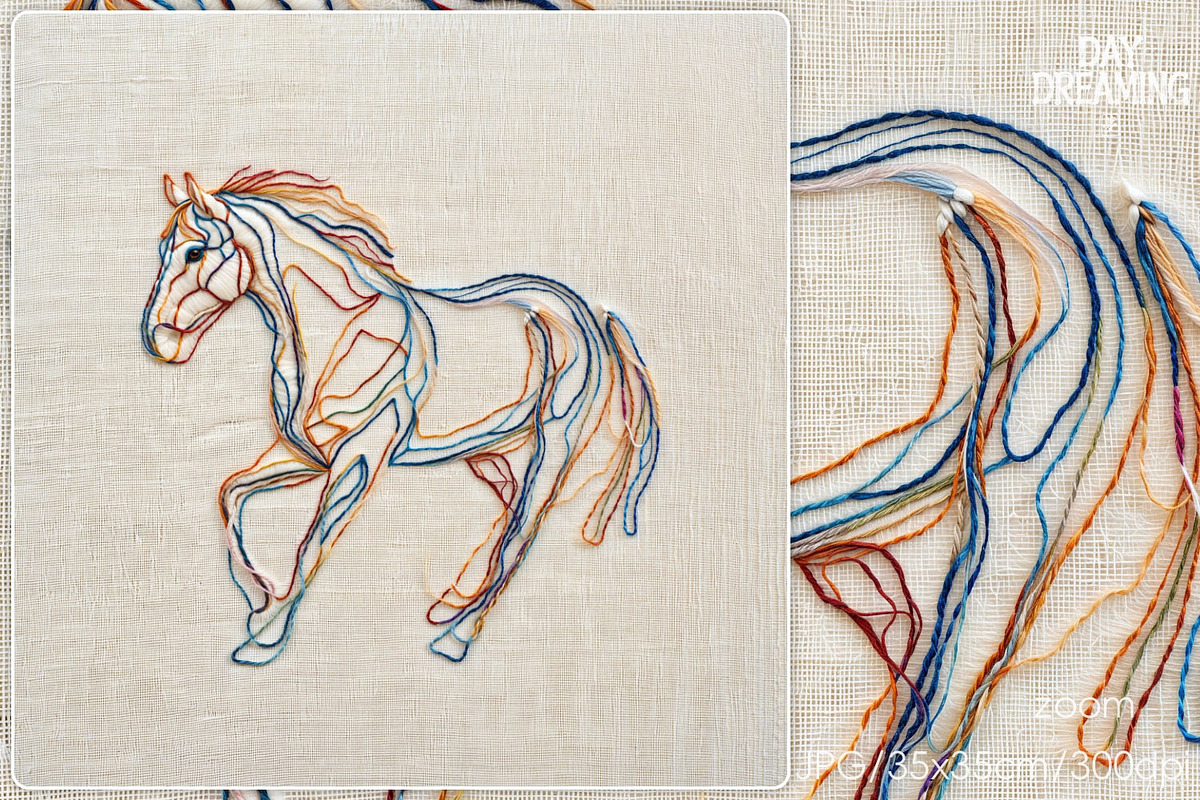 Colorful Thread Horse Embroidery Art, an Animal Illustration by yahu88studio (Photo 3 of 7)