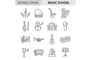 Music school line vector icon set, an Outline Icon by ElineDesign