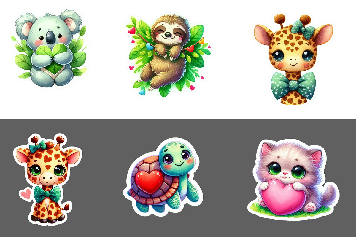 Valentine Animlas Sticker Clipart, an Illustration by Designworld (Photo 4 of 5)