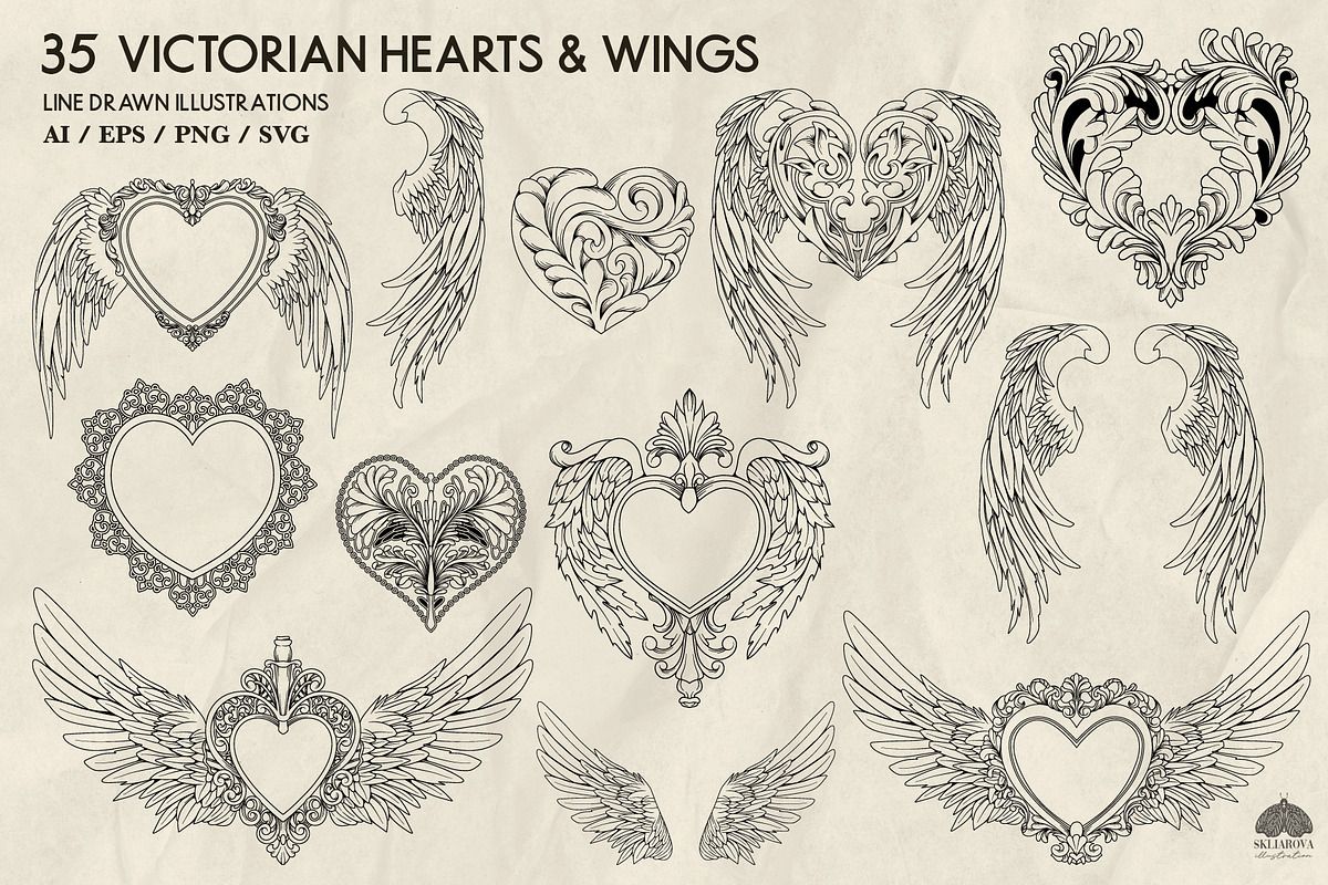 Victorian Hearts & Wings + Procreate, a Decorative Illustration by Skliarova (Photo 7 of 10)