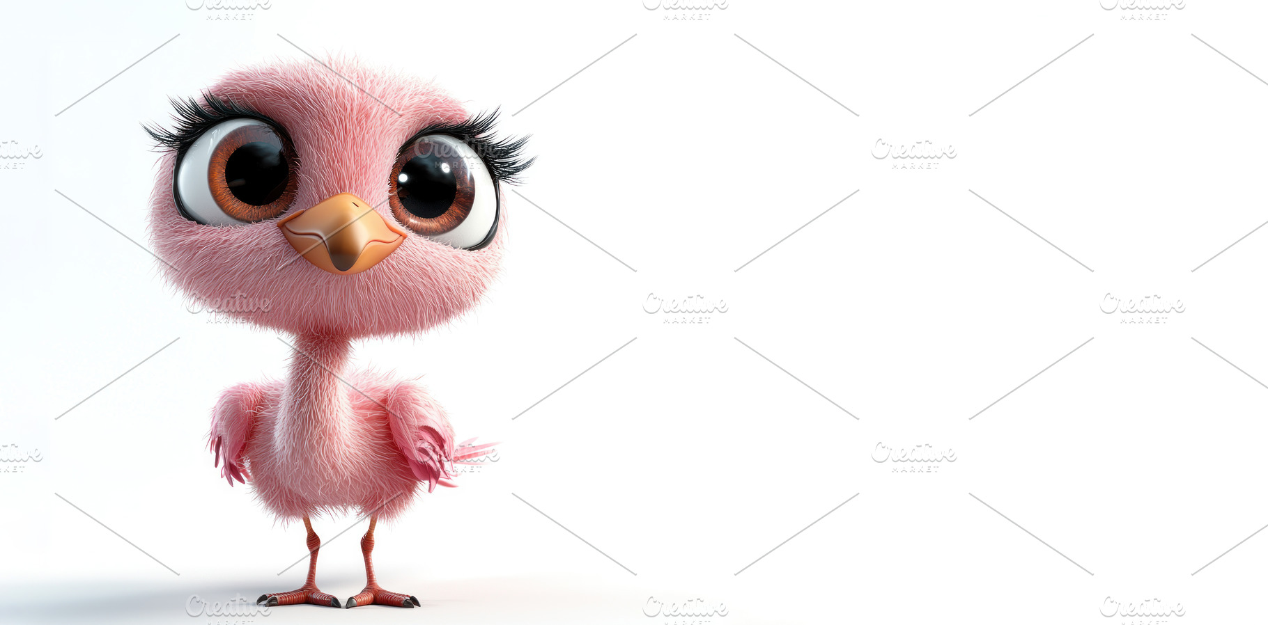 Adorable pink cartoon bird with large eyes and long eyelashes st, an Animal Photo by José Manuel Gelpi