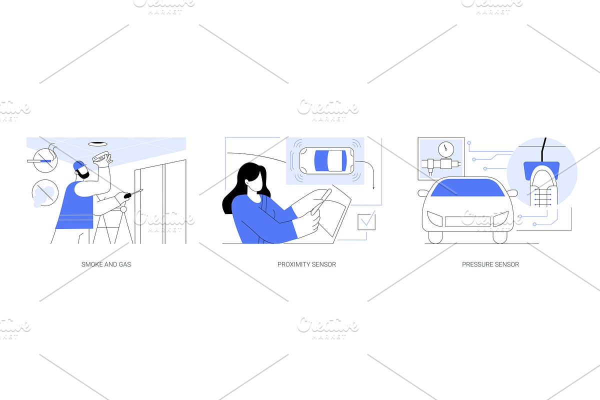 Sensor applications isolated cartoon, a Technology Illustration by ...