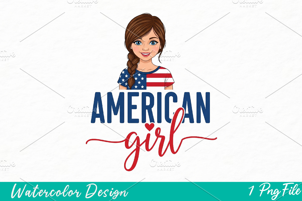 American Girl PNG, 4th of July png, an Illustration by Watercolor design (Photo 1 of 3)