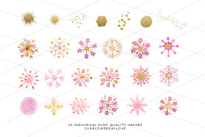 Pink Gold Snowflakes Clipart