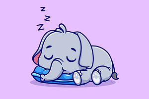 Cute Elephant Sleeping On Pillow, an Animal Illustration by Catalyst Labs