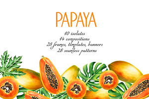 Papaya clipart in botanical style