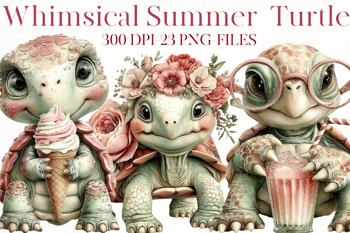 Whimsical Summer turtle Clipart, an Illustration by Designworld (Photo 1 of 8)