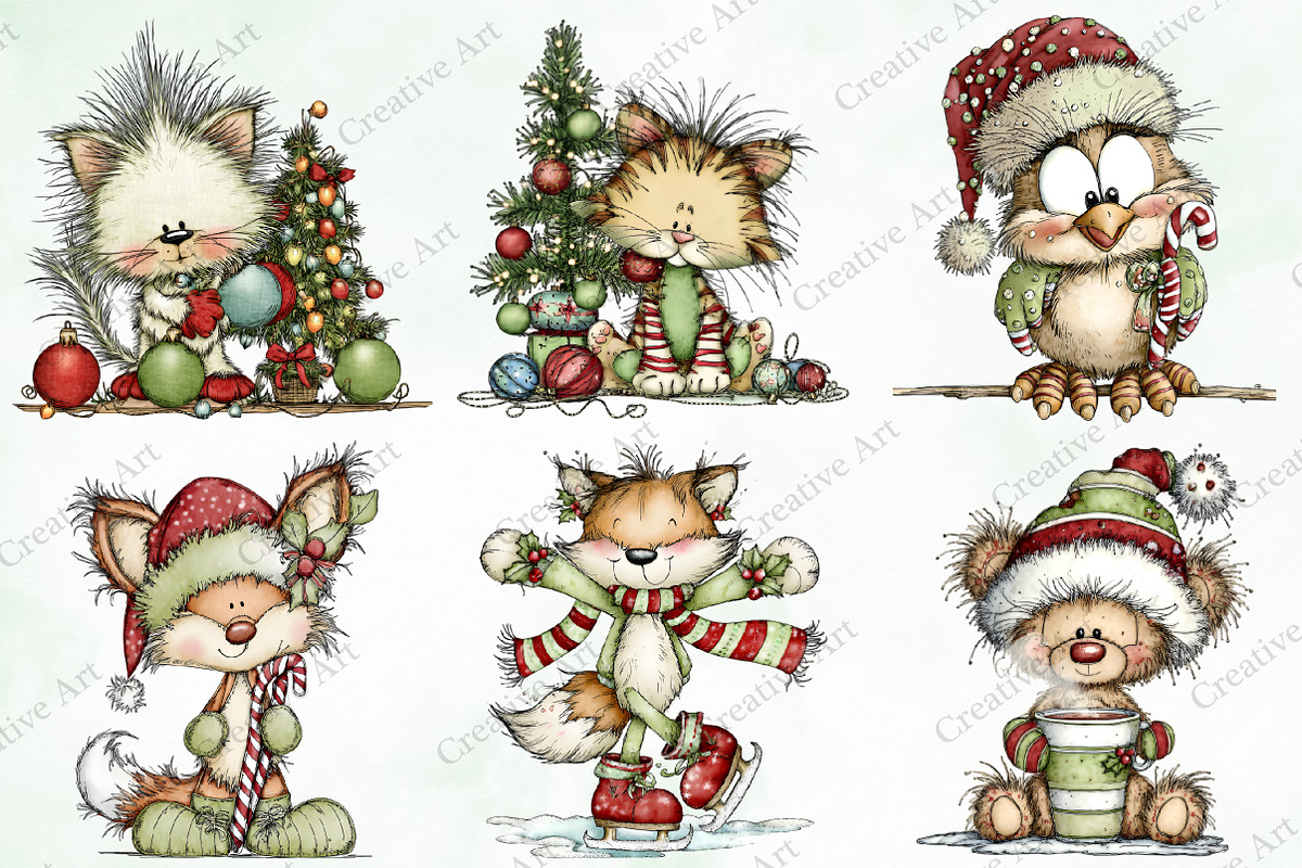 Whimsical Christmas Fluffy Animals, an Illustration by Creative Art (Photo 7 of 10)