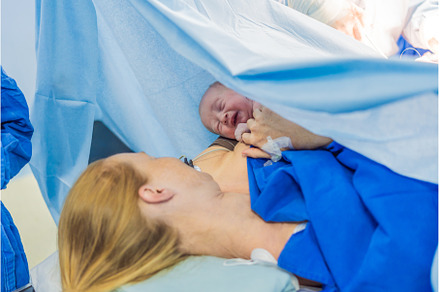 Baby on mother's chest immediately