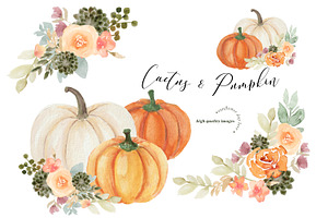 Orange Pumpkins Green Cactus Clipart