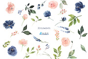Blush and Blue Watercolor Flowers, an Illustration by Graphic Blue Bird (Thumbnail 5 of 9)