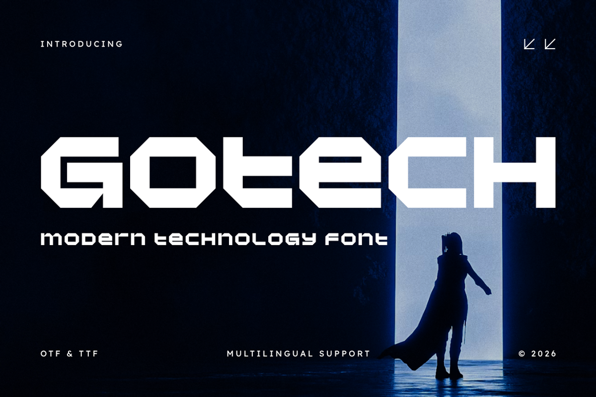 Gotech - Modern Futuristic Font, a Symbol Font by Masyafi Studio (Photo 1 of 8)