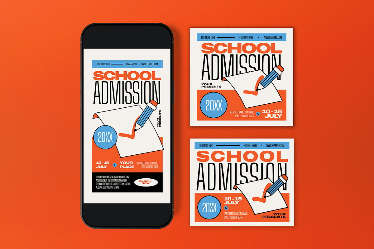 Orange School Admission Flyer Set, a Flyer Template by graphicook (Photo 3 of 3)