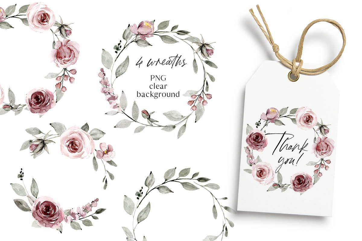 Dusty pink roses watercolor paint, an Illustration by Larisa Maslova (Photo 5 of 8)
