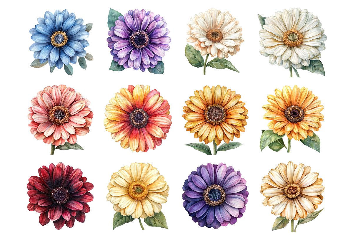 Watercolor Gerbera Clipart, a Seasonal Illustration by Design Market