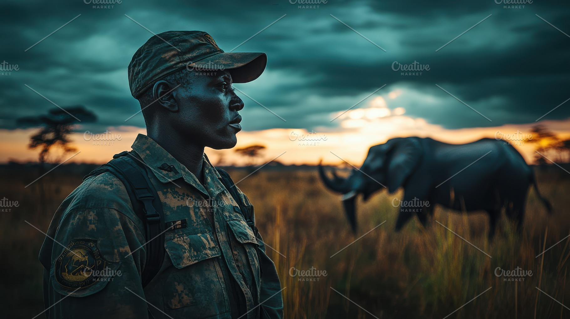 Wildlife protector at sunset, with e, an Animal Photo by Pixeness Studio