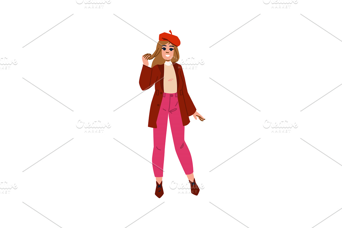 Stylish woman wearing red beret and, an Object Illustration by pikepicture