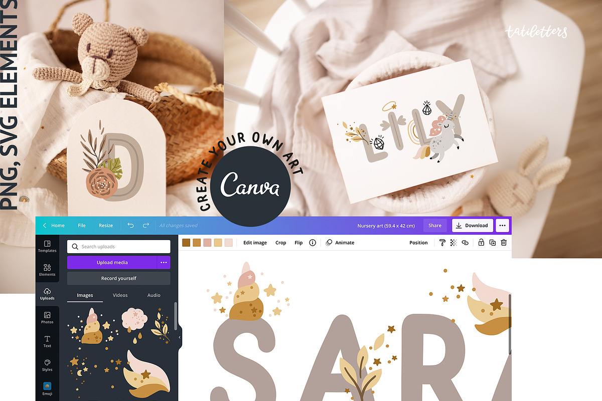 Kids Name creator Nursery art & Font, an Animal Illustration by tatiletters (Photo 8 of 12)