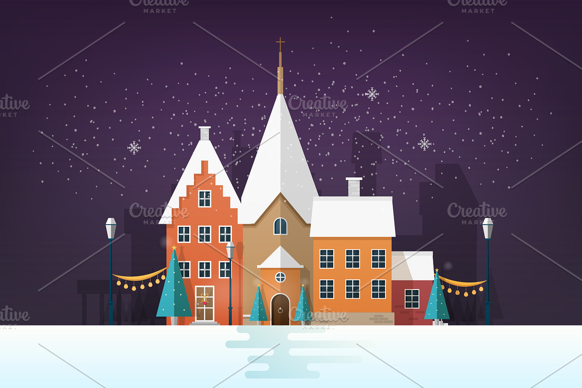 Winter, Christmas holiday cityscapes, a Decorative Illustration by Good Studio (Photo 3 of 8)