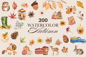 Autumn Fall Watercolor Clip+Wall Art