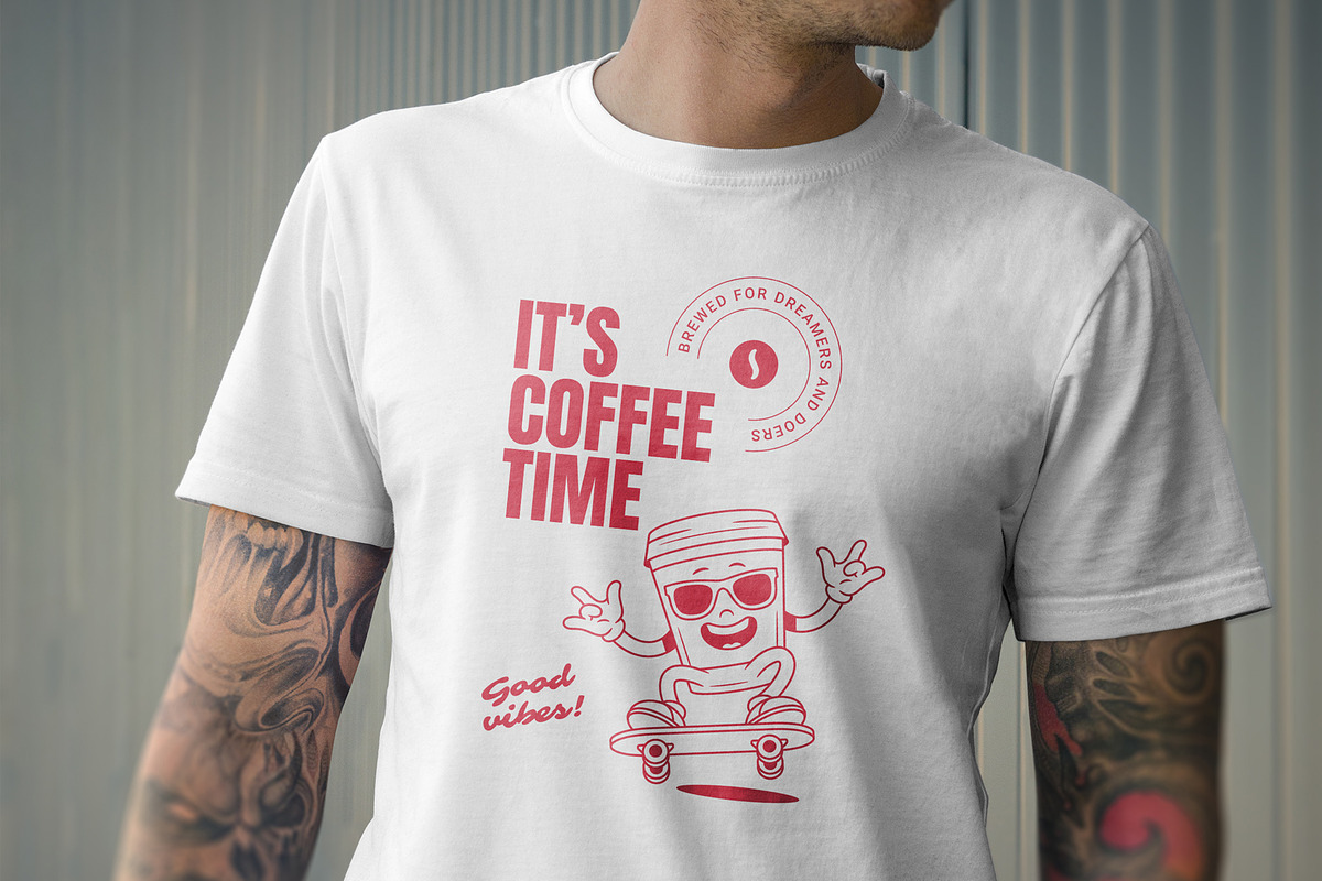 Retro Coffee Mascot T-Shirt Design, a Food Illustration by Vasya Kobelev (Photo 4 of 6)