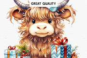 Christmas Baby Highland Cow Clipart, a Seasonal Illustration by Rabbit Heart (Thumbnail 4 of 10)