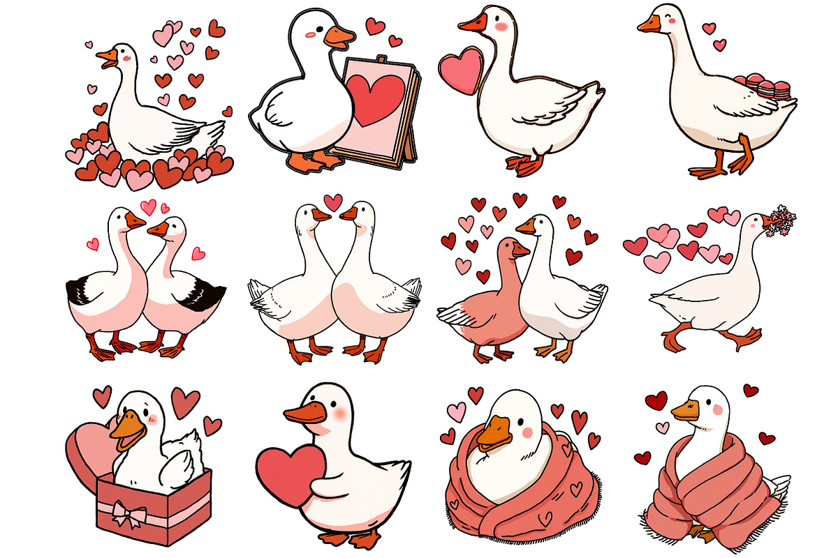 Watercolor Valentine Goose Clipart, an Illustration by DreamArtGraphic (Photo 4 of 4)