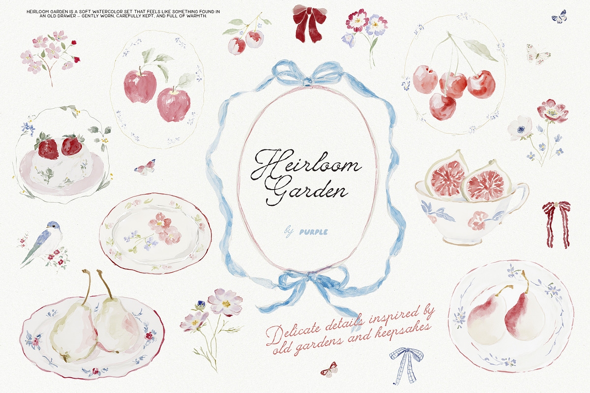 Heirloom Garden: watercolor clipart, a Decorative Illustration by Purple (Photo 3 of 9)