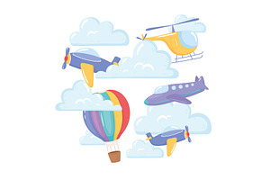plane helicopter clouds, a Transportation Illustration by studiogstock