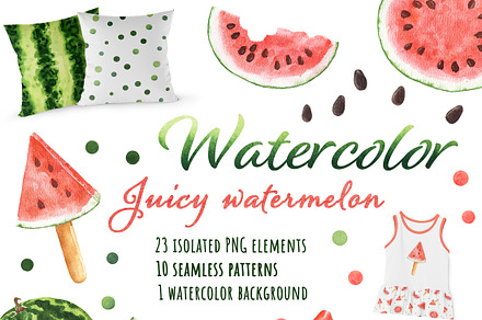 Set of watercolor watermelon