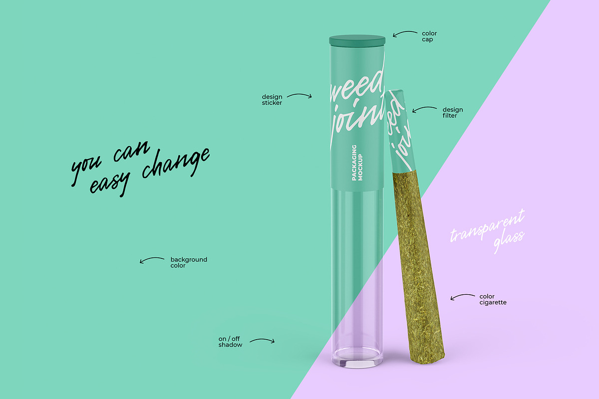 Weed Joint Pre-Roll Packaging Mockup, a Product Mockup by easymock 2 (Photo 4 of 9)
