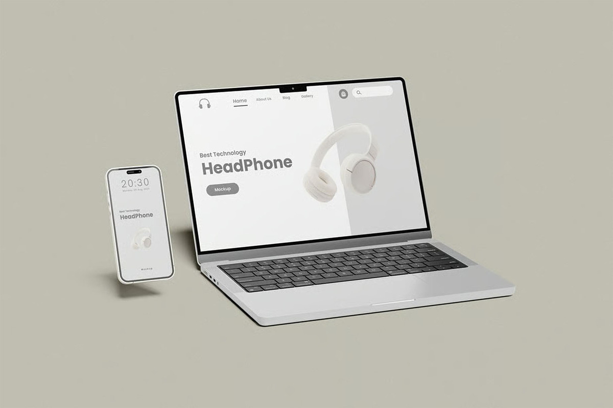 Macbook Pro iPhone 14 Pro Max Mockup, an iPhone Mockup by zpackcreative (Photo 3 of 5)