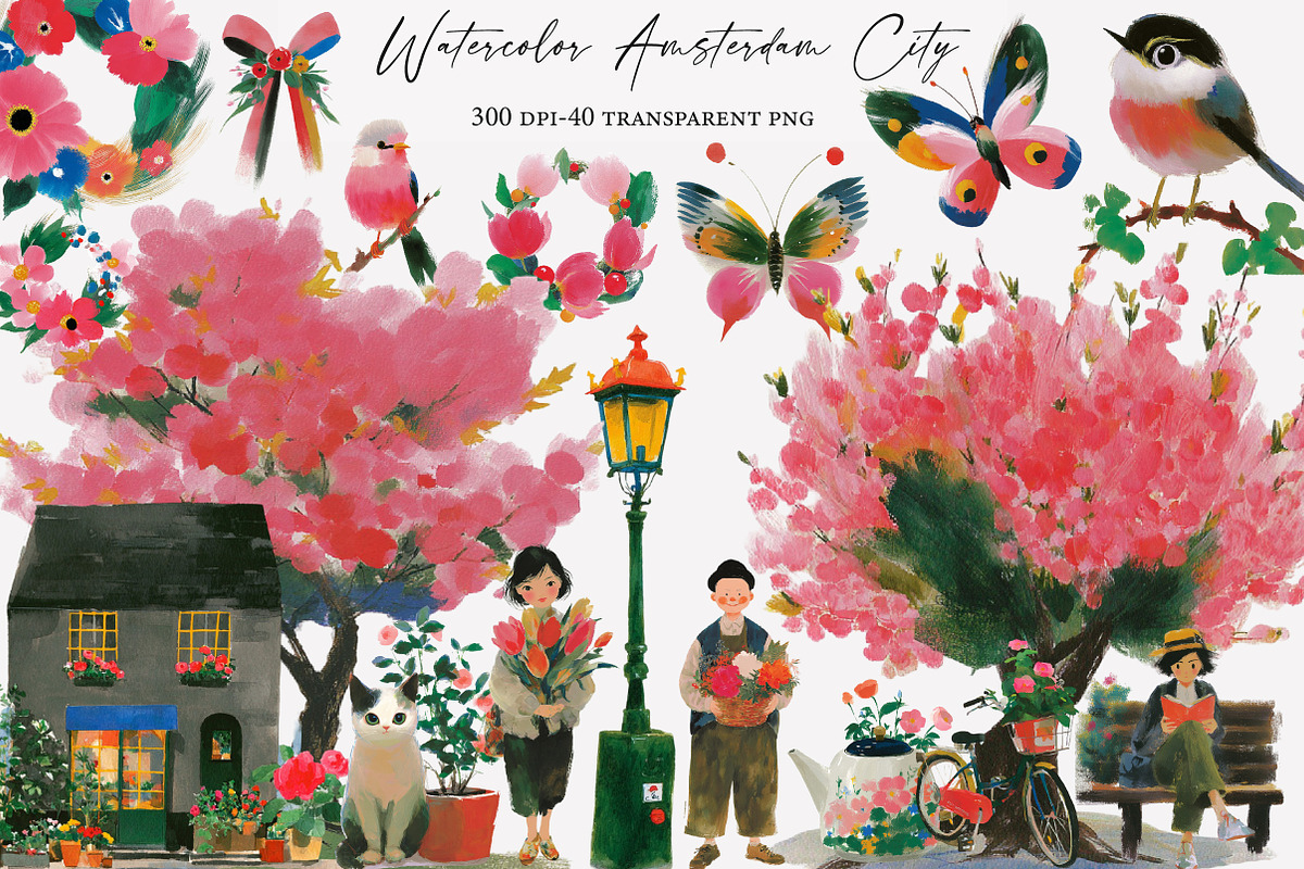 Watercolor Amsterdam City Clipart, an Illustration by Designworld (Photo 1 of 6)