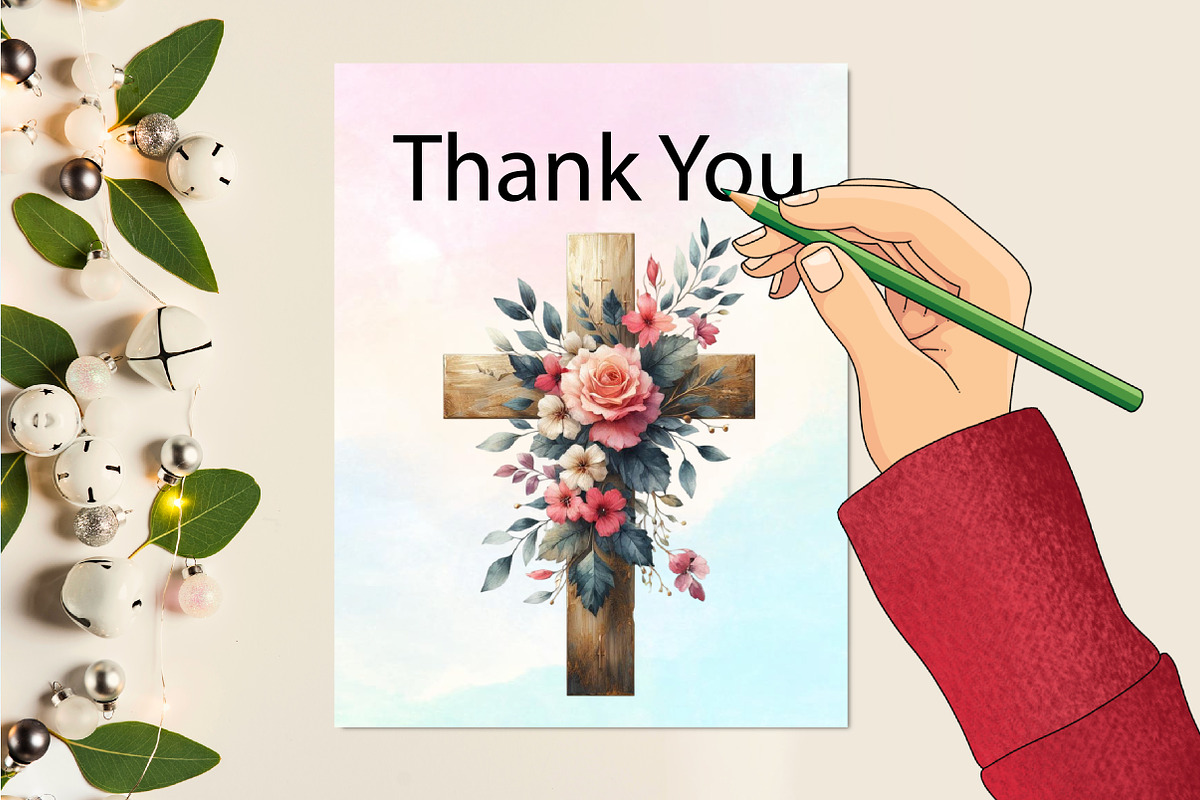 Watercolor Floral Faith Cross Clipar, an Illustration by CraftArtStudio (Photo 3 of 3)